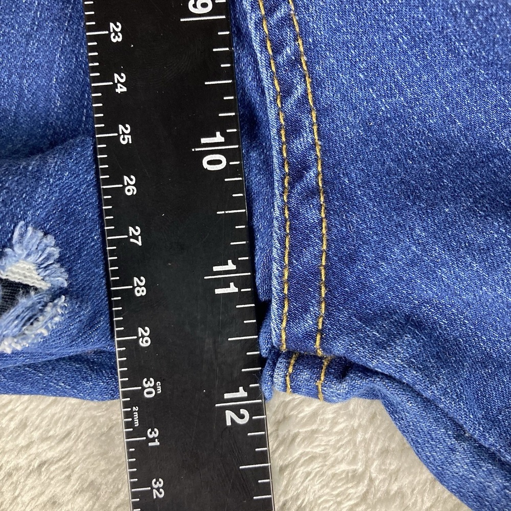Almost Famous Jeans Size 7 26x30 Blue Denim Bell Bottom Flare Distressed Stretch - Picture 11 of 16